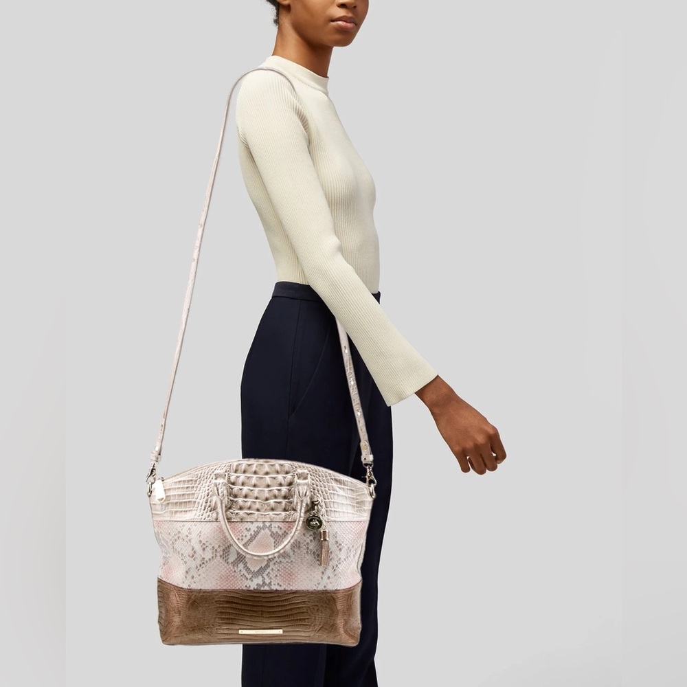 Brahmin pearl brown multi lizard Elegant  Designer Handbag NEW